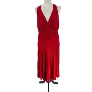 NWT Ashley Stewart Red ITY V Neck Halter Pleated Cocktail‎ Dress Medium
